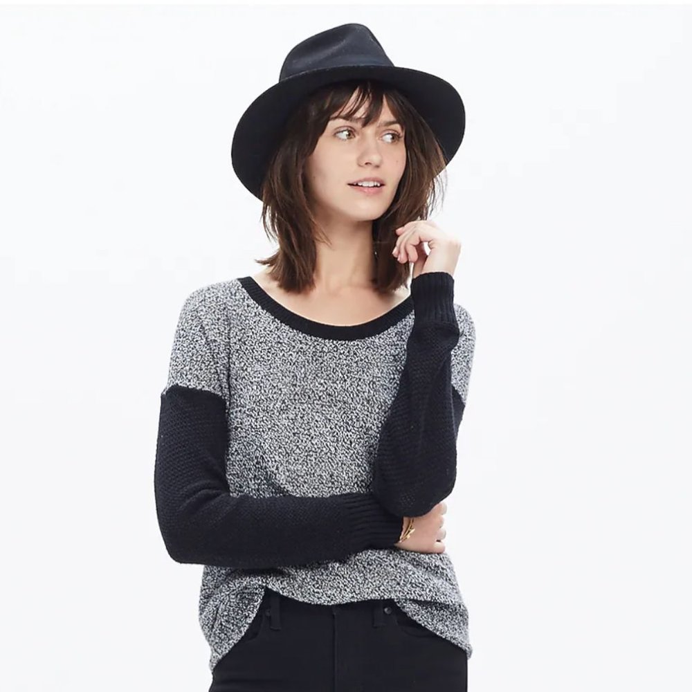 Madewell Chronicle Texture Pullover Sweater Black and Grey Colorblock Size L